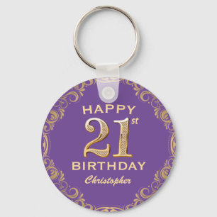 Porte-clés 21e anniversaire fête violet et Parties scintillan