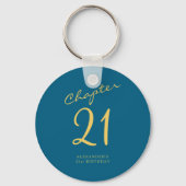 Porte-clés 21st Birthday Party Gold Script Blue (Recto)