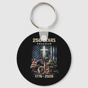Porte-clés 250 Ans Croix Chrétienne Et Drapeau Des États-Unis
