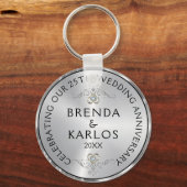 Porte-clés 25e anniversaire du mariage argent & diamants blan (Recto)