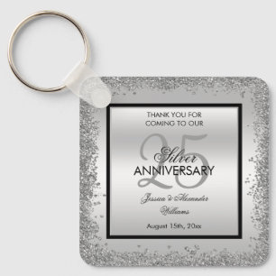 Porte-clés 25e anniversaire du Mariage Glitzy Silver & Black