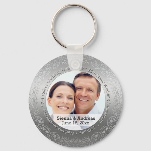 Porte-clés 25ème mariage en argent avec une photo (Recto)