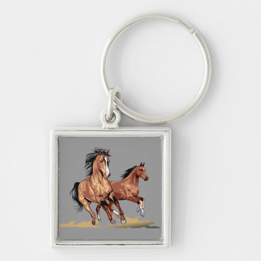 Porte-clés 2 Beaux Chevaux Coureurs Porte - clé (Devant)