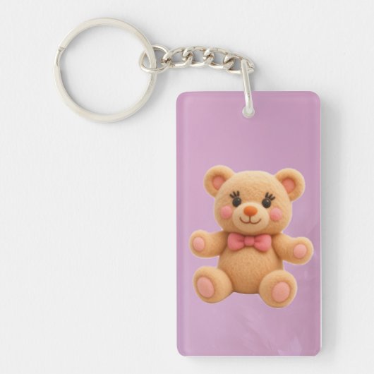 Porte-clés 2-en-1 Kawaii Teddy et Rose Double-face  (Devant)