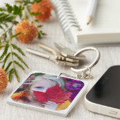 Porte-clés 2 Modèles photo double face arrondi blanc (Devant Droit)