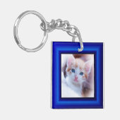 Porte-clés 2 Photo de chat bordure bleue (Devant gauche)