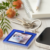 Porte-clés 2 Photo de chat bordure bleue (Devant Droit)