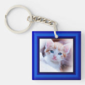 Porte-clés 2 Photo de chat bordure bleue (Devant)