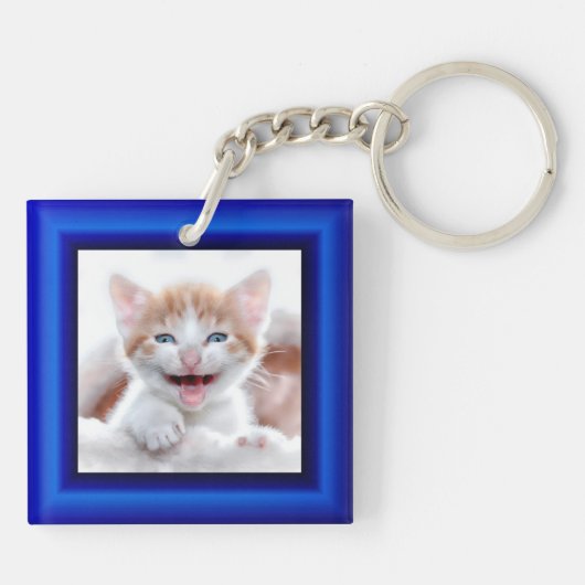 Porte-clés 2 Photo de chat bordure bleue (Dos)