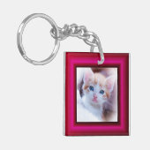 Porte-clés 2 Photo de chat Bordure Rose Chaud (Devant gauche)