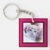 Porte-clés 2 Photo de chat Bordure Rose Chaud (Devant)