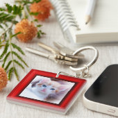 Porte-clés 2 Photo de chat bordure rouge (Devant Droit)