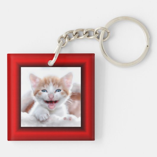 Porte-clés 2 Photo de chat bordure rouge (Dos)