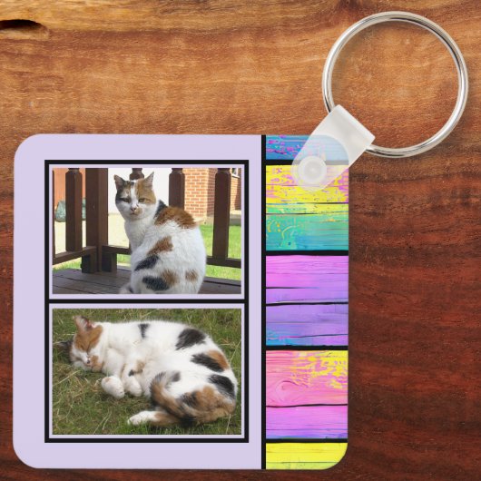 Porte-clés 2 photos recto verso ajouter initiales violet (Verso)