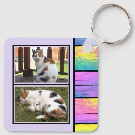 Porte-clés 2 photos recto verso ajouter initiales violet (Dos)