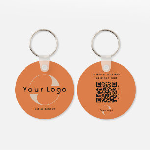 Porte-clés 2 sided Logo & QR Code on Orange Company Business 