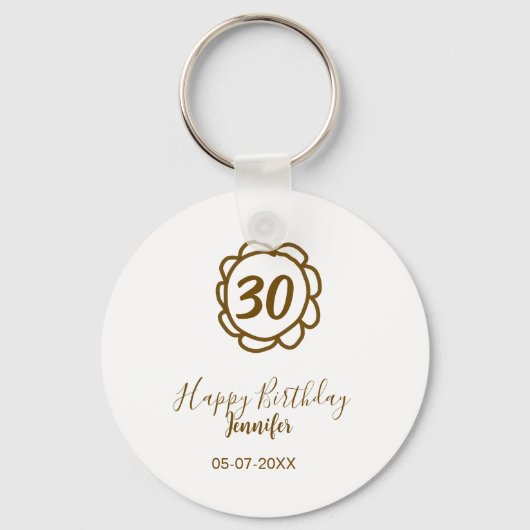 Porte-clés 30e anniversaire ajouter nom date année fleur d'or (Recto)