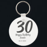 Porte-clés 30e anniversaire ajouter nom date année noir modèl<br><div class="desc">conception modifiable</div>