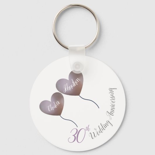 Porte-clés 30e anniversaire du mariage Pearl ballons violets (Recto)