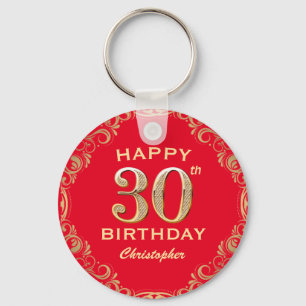 Porte-clés 30e anniversaire Parties scintillant rouge et or c
