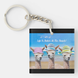 Porte-clés 3 Alpagas La vie est meilleure à la plage ! Messag