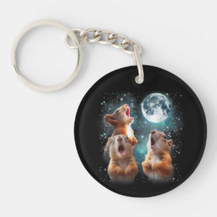 Porte-clés 3 Écureuil Lune hurlant tête écureuil drôle