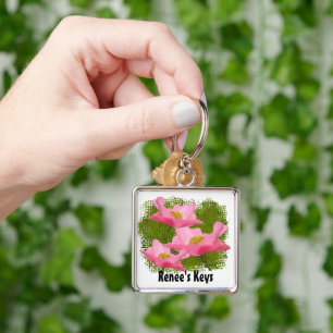 Porte-clés 3 Fleurs de pavot rose délicates Gros plan Personn