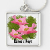 Porte-clés 3 Fleurs de pavot rose délicates Gros plan Personn (Devant)