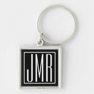 Porte-clés 3 Initials Monogram   Black & White (or diy color)