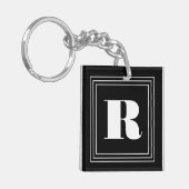 Porte-clés 3 monogramme de cadre | Noir et blanc (Devant gauche)