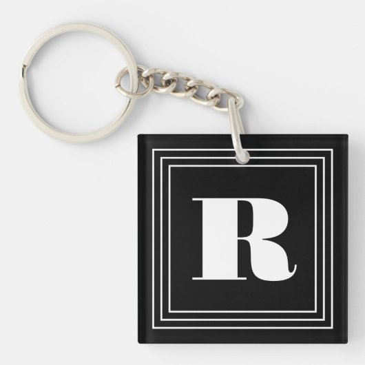 Porte-clés 3 monogramme de cadre | Noir et blanc (Devant)