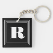 Porte-clés 3 monogramme de cadre | Noir et blanc (Dos)
