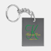 Porte-clés 3d Titane Monogramme Date Texte jaune (Devant gauche)