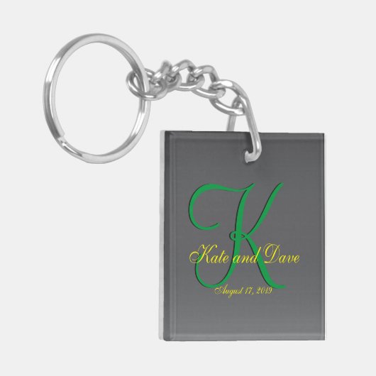 Porte-clés 3d Titane Monogramme Date Texte jaune (Devant gauche)