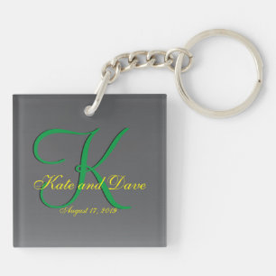 Porte-clés 3d Titane Monogramme Date Texte jaune