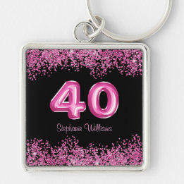 Porte-clés 40e anniversaire Black Pink Balloons Parties scint