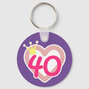 Porte-clés 40e Anniversaire Coeur princesse Couronne rose
