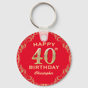 Porte-clés 40e anniversaire Parties scintillant rouge et or c