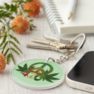 Porte-clés 4 20 Rasta Peace Weed Green