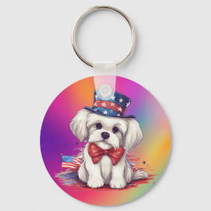 Porte-clés 4 juillet Chien blanc mignon Chien-43568