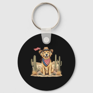 Porte-clés 4 juillet cowboy américain chien veste patriotique