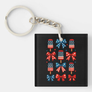 Porte-clés 4 juillet Cute Popsicle Coquette Bow Patriotique