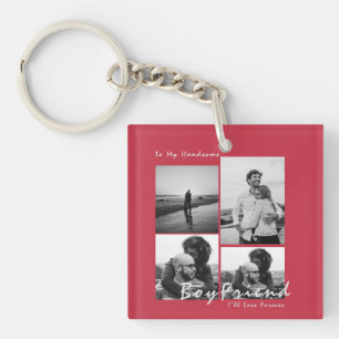 Porte-clés 4-Photo Collage Forever Boyfriend Saint-Valentin