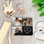 Porte-clés 4 Photo personnalisée Collage initial Coeur person<br><div class="desc">Créer un Collage personnalisé personnalisé 4 photos Coeur initial Clavier personnalisé Ricaso</div>