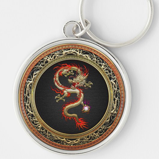 Porte-clés [500] Dragon chinois d'or Fucanglong (Devant)