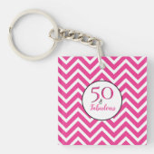 Porte-clés 50 et fabuleux 50e anniversaire Pink Chevron Motif (Devant)