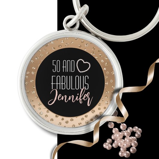 Porte-clés 50 et Fabulous Bling Fancy 50th Gold Black Blush
