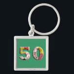 Porte-clés 50 Years 50th Birthday Milestone Keychain<br><div class="desc">Number 50 in floral design for keychains. Choose your own background color to customize.</div>