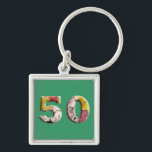 Porte-clés 50 Years 50th Birthday Milestone Keychain<br><div class="desc">Number 50 in floral design for keychains. Choose your own background color to customize.</div>
