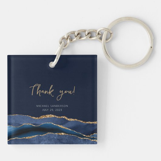 Porte-clés 50e anniversaire Bleu Or Agate Merci (Dos)